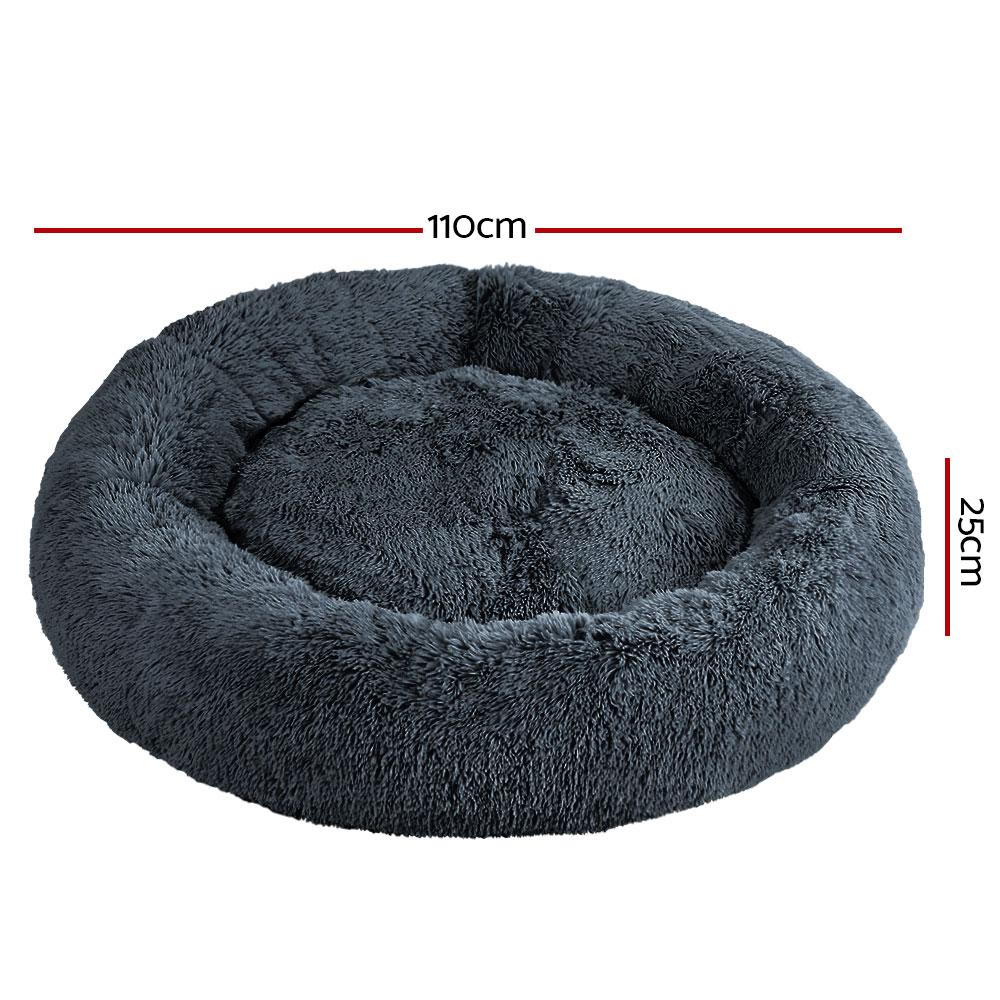 Extra Large Dark Grey Calming Pet Bed for dogs and cats, featuring a soft surface and non-slip base, perfect for comfortable sleeping.