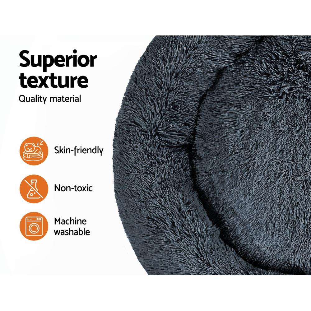 Extra Large Dark Grey Calming Pet Bed for dogs and cats, featuring a soft surface and non-slip base, perfect for comfortable sleeping.