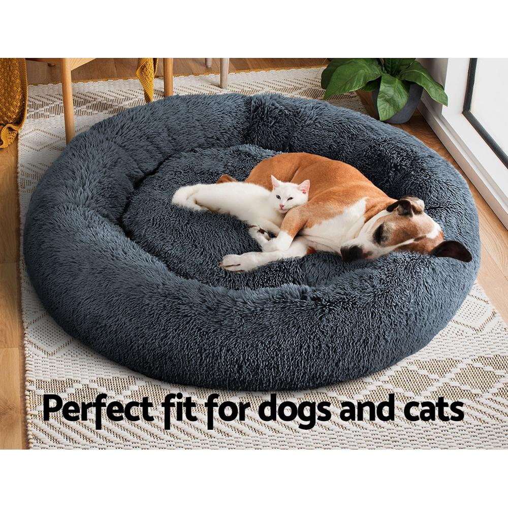 Extra Large Dark Grey Calming Pet Bed for dogs and cats, featuring a soft surface and non-slip base, perfect for comfortable sleeping.