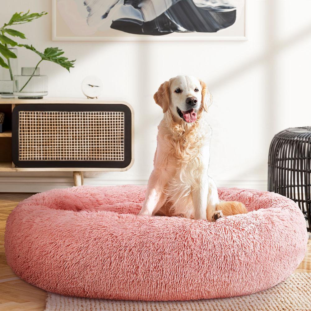 Extra Large Pink Pet Bed for dogs and cats, featuring soft polyester material and a non-slip base, perfect for comfortable sleeping.