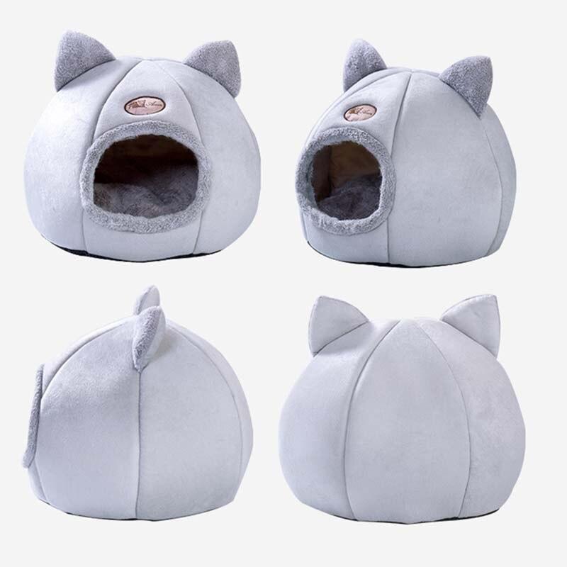 Cozy plush cat house with removable mat, perfect for winter warmth and indoor use.