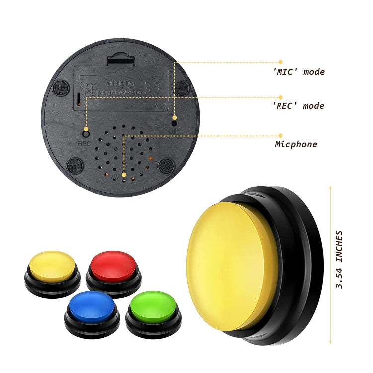 Pet Communication Button Dog Vocal Box Recording Vocalizer in a compact size, showcasing its clear sound button and durable ABS material.