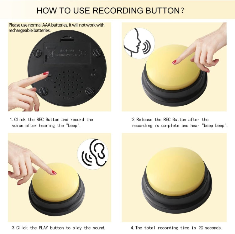 Pet Communication Button Dog Vocal Box Recording Vocalizer in a compact size, showcasing its clear sound button and durable ABS material.