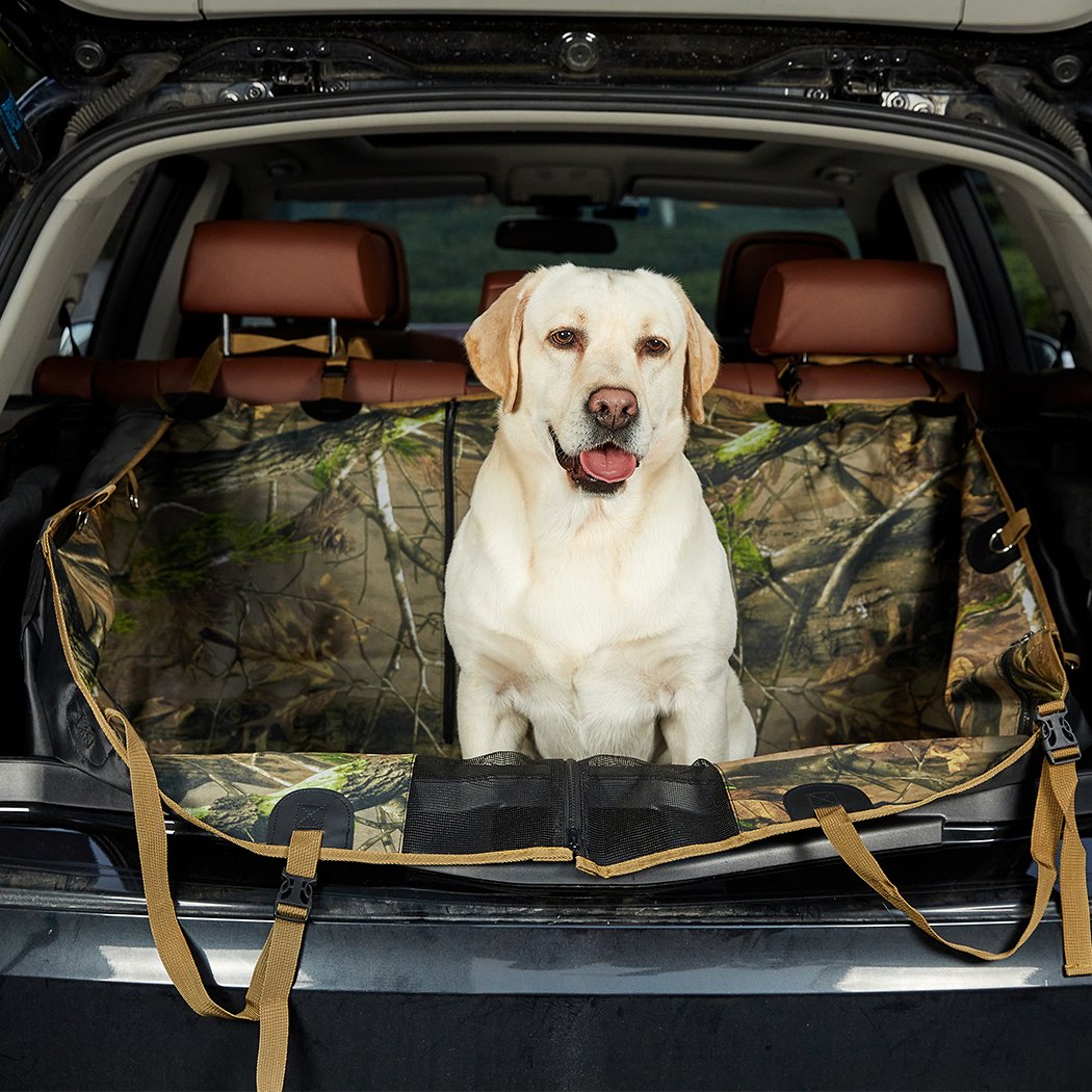 Premium waterproof pet seat cover for cars, featuring a non-slip design and transparent mesh for visibility, ideal for dogs and cats.