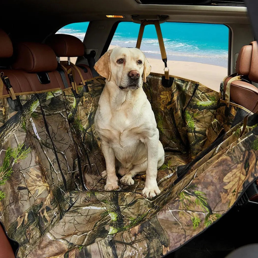 Premium waterproof pet seat cover for cars, featuring a non-slip design and transparent mesh for visibility, ideal for dogs and cats.