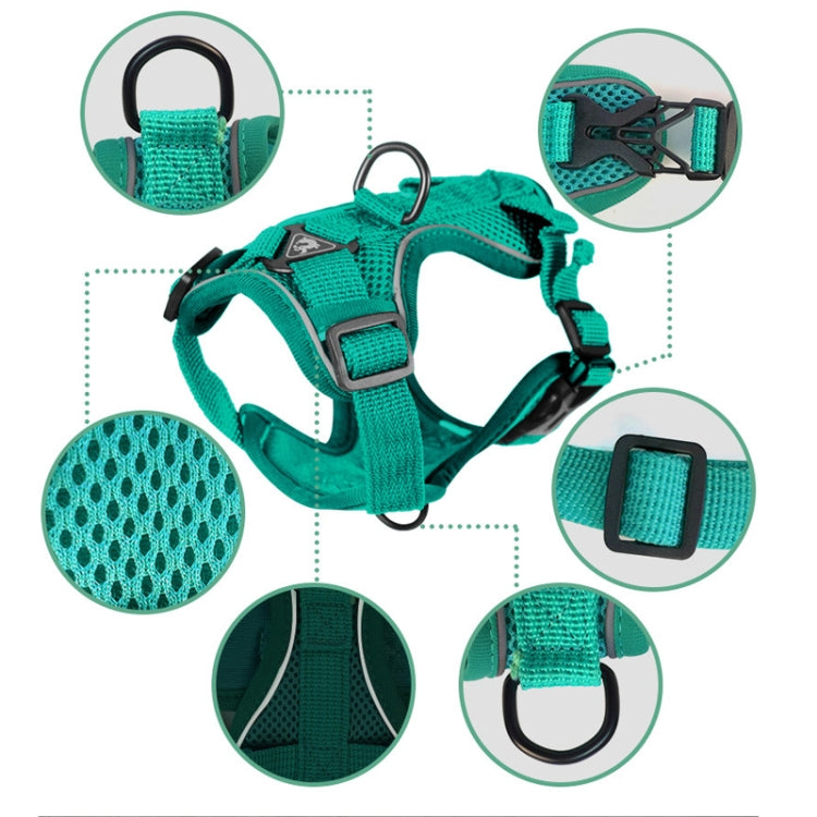 Reflective Pet Vest Harness and Traction Rope Set for dogs and cats, featuring breathable mesh fabric and adjustable straps for comfort and safety.