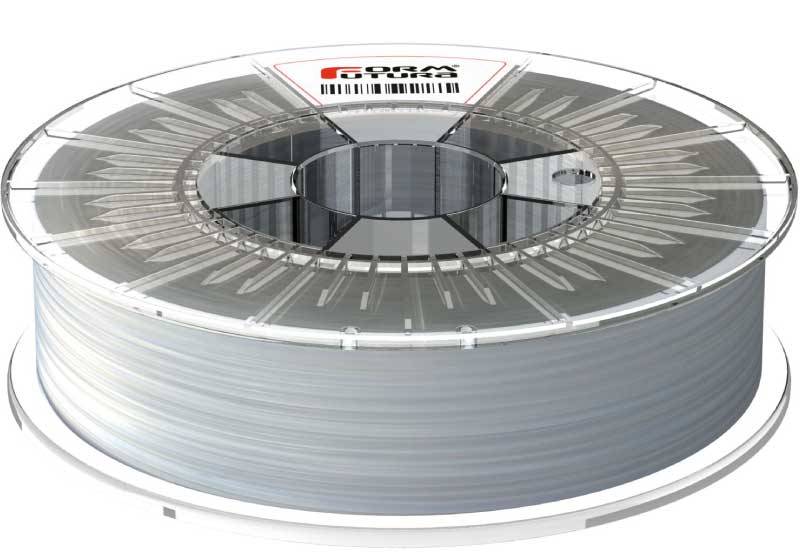 FormFortura HDGlass PETG filament spool, showcasing its high gloss and transparent properties, ideal for 3D printing.