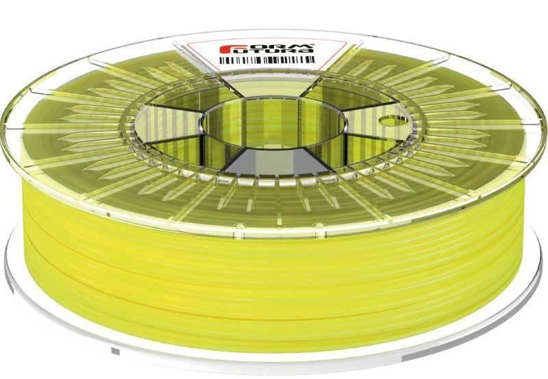 FormFortura HDGlass PETG filament spool, showcasing its high gloss and transparent properties, ideal for 3D printing.