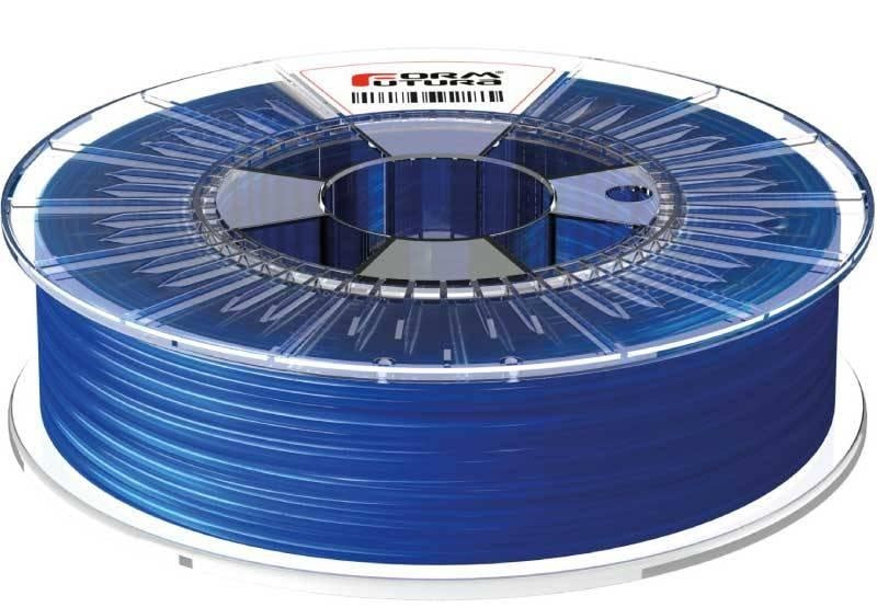 FormFortura HDGlass PETG filament spool, showcasing its high gloss and transparent properties, ideal for 3D printing.