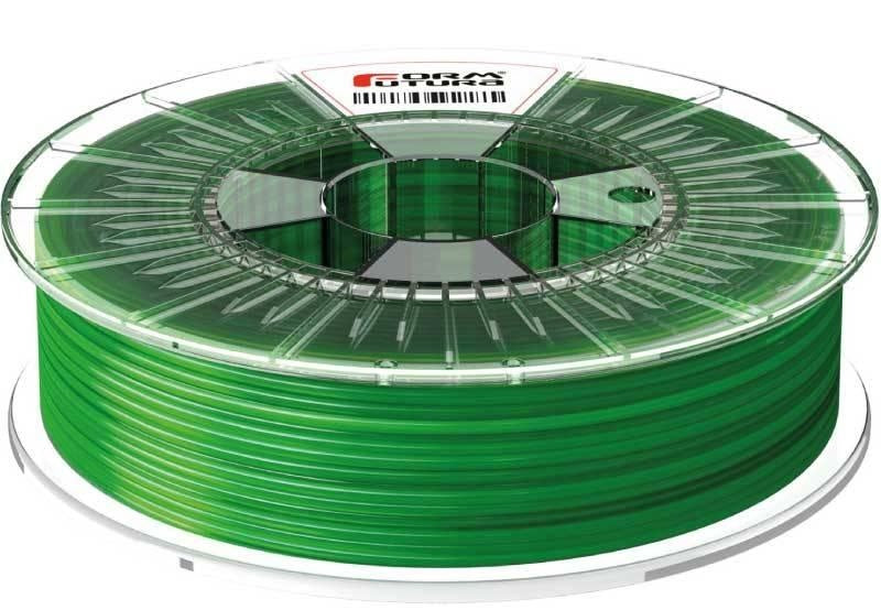 FormFortura HDGlass PETG filament spool, showcasing its high gloss and transparent properties, ideal for 3D printing.