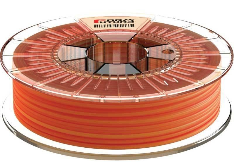 FormFortura HDGlass PETG filament spool, showcasing its high gloss and transparent properties, ideal for 3D printing.