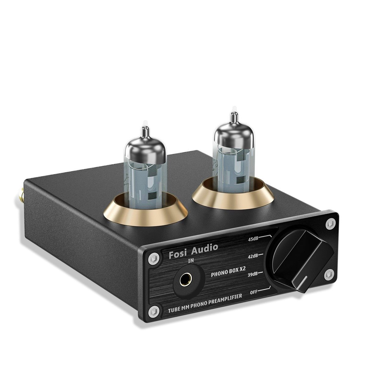 Phonograph Preamplifier Phono Preamp for Turntable, featuring a sleek design with RCA and AUX inputs, ideal for HiFi audio setups.