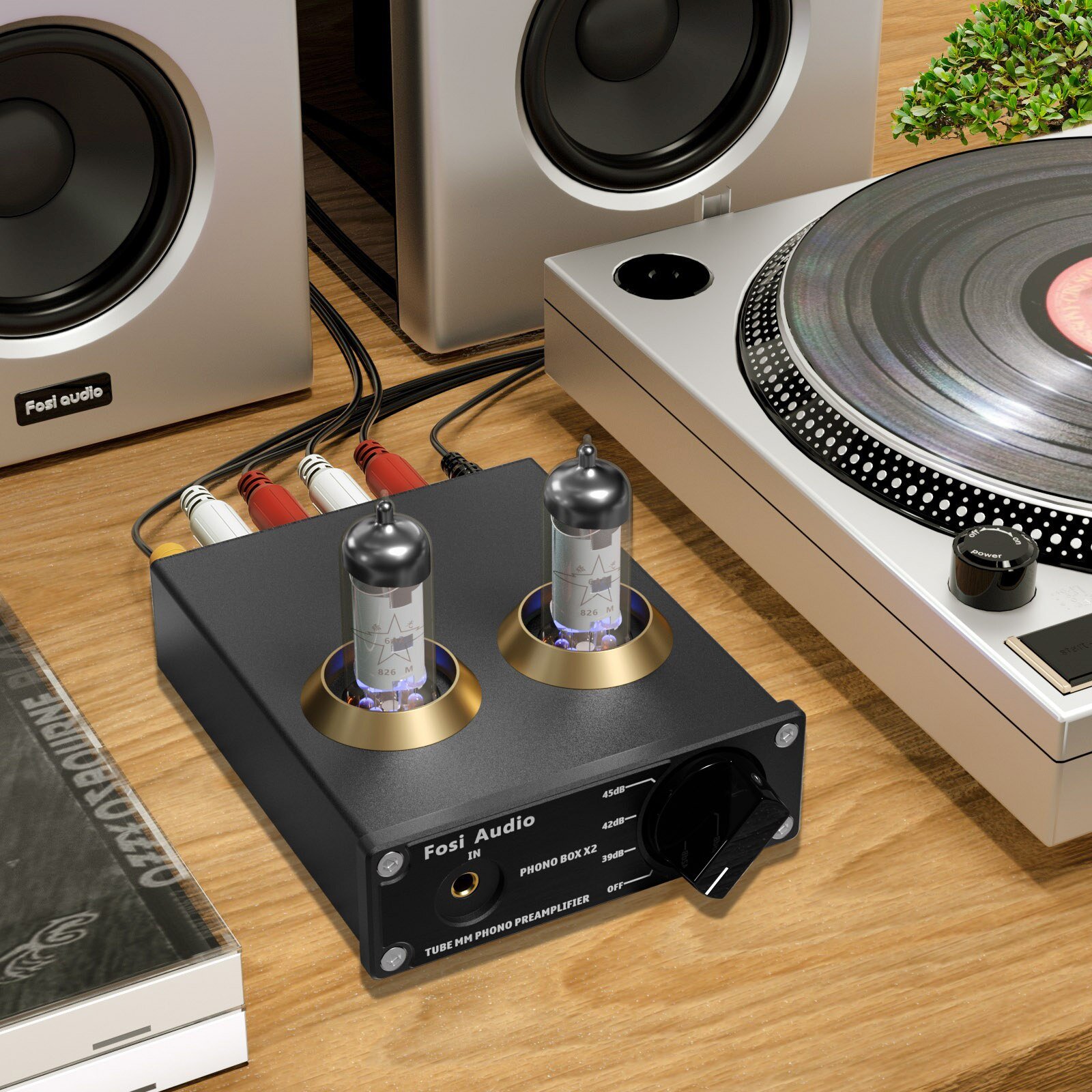 Phonograph Preamplifier Phono Preamp for Turntable, featuring a sleek design with RCA and AUX inputs, ideal for HiFi audio setups.