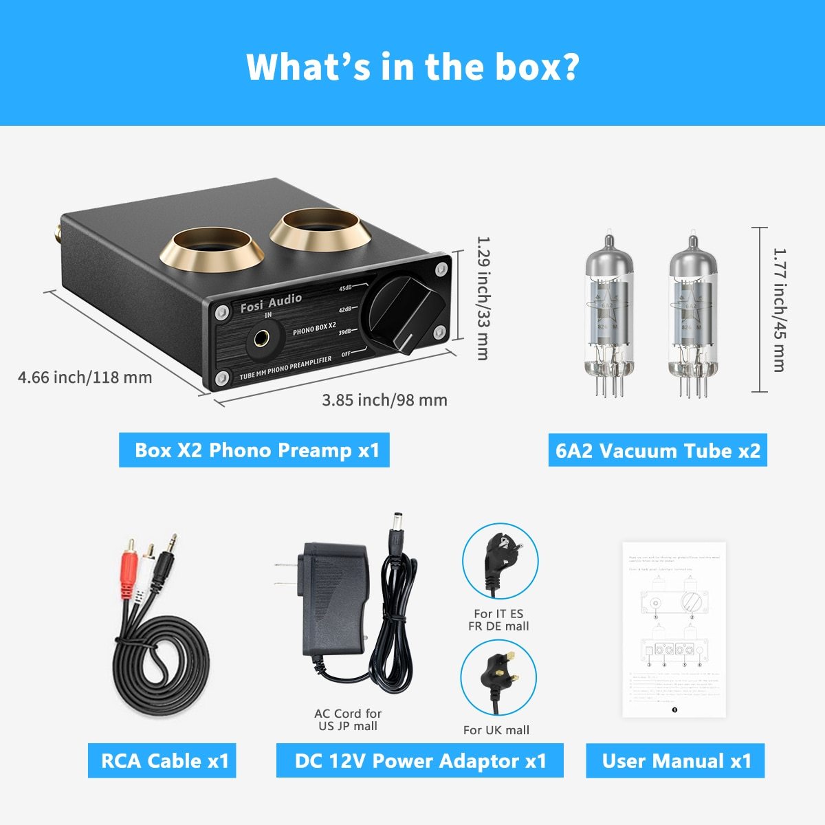 Phonograph Preamplifier Phono Preamp for Turntable, featuring a sleek design with RCA and AUX inputs, ideal for HiFi audio setups.