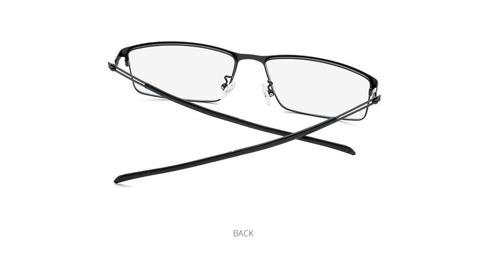 Photochromic gray glasses for men with a titanium alloy square frame, featuring anti-blue light technology and a modern screwless design.