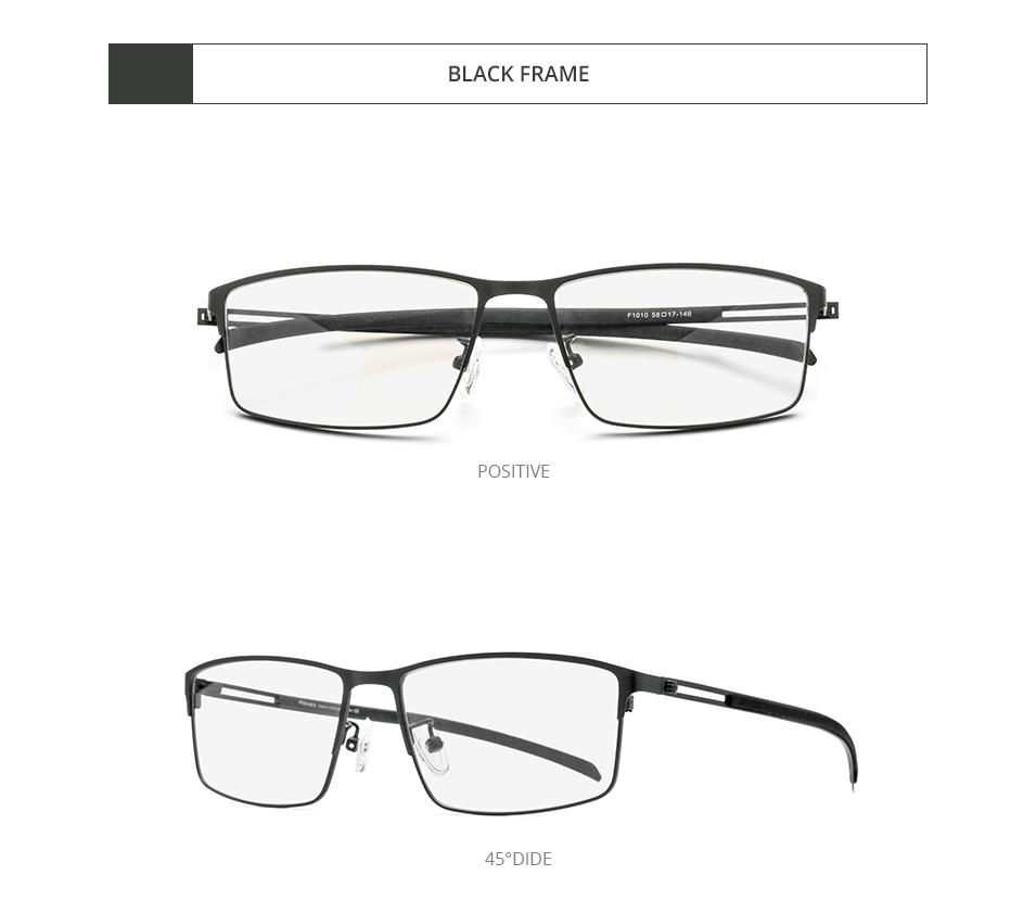 Photochromic gray glasses for men with a titanium alloy square frame, featuring anti-blue light technology and a modern screwless design.