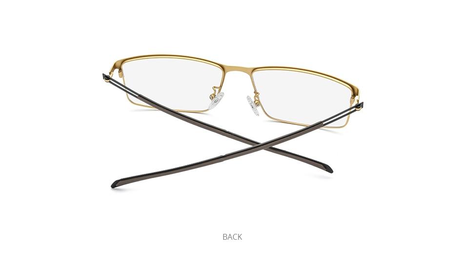 Photochromic gray glasses for men with a titanium alloy square frame, featuring anti-blue light technology and a modern screwless design.