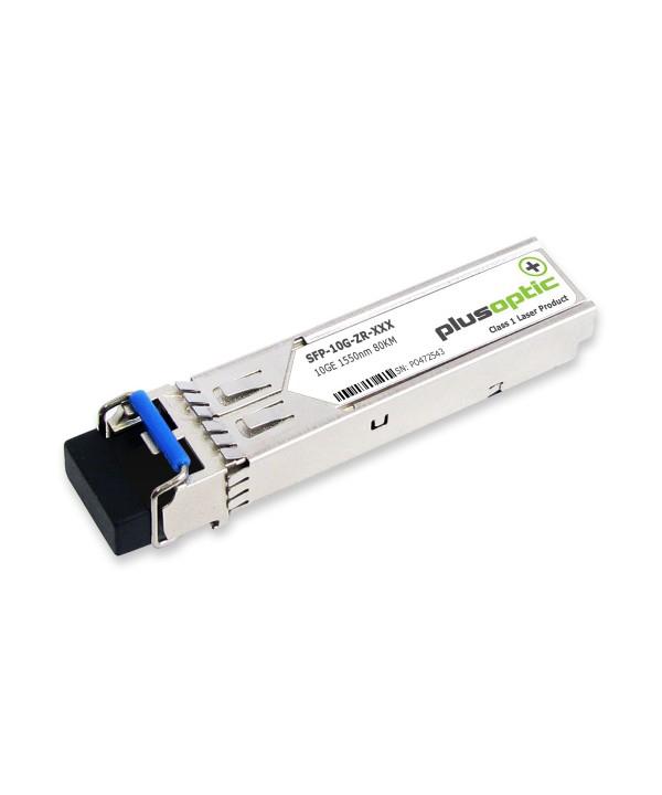 PlusOptic Fibre Optic Transceiver, 10G, SFP+, 80km with LC connector, designed for high-speed data transmission over long distances.