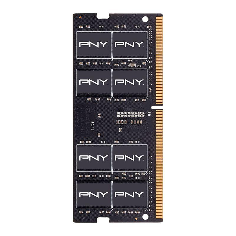 PNY DDR4 SoDimm 2666 16GB RAM module with sleek design and gold connectors.