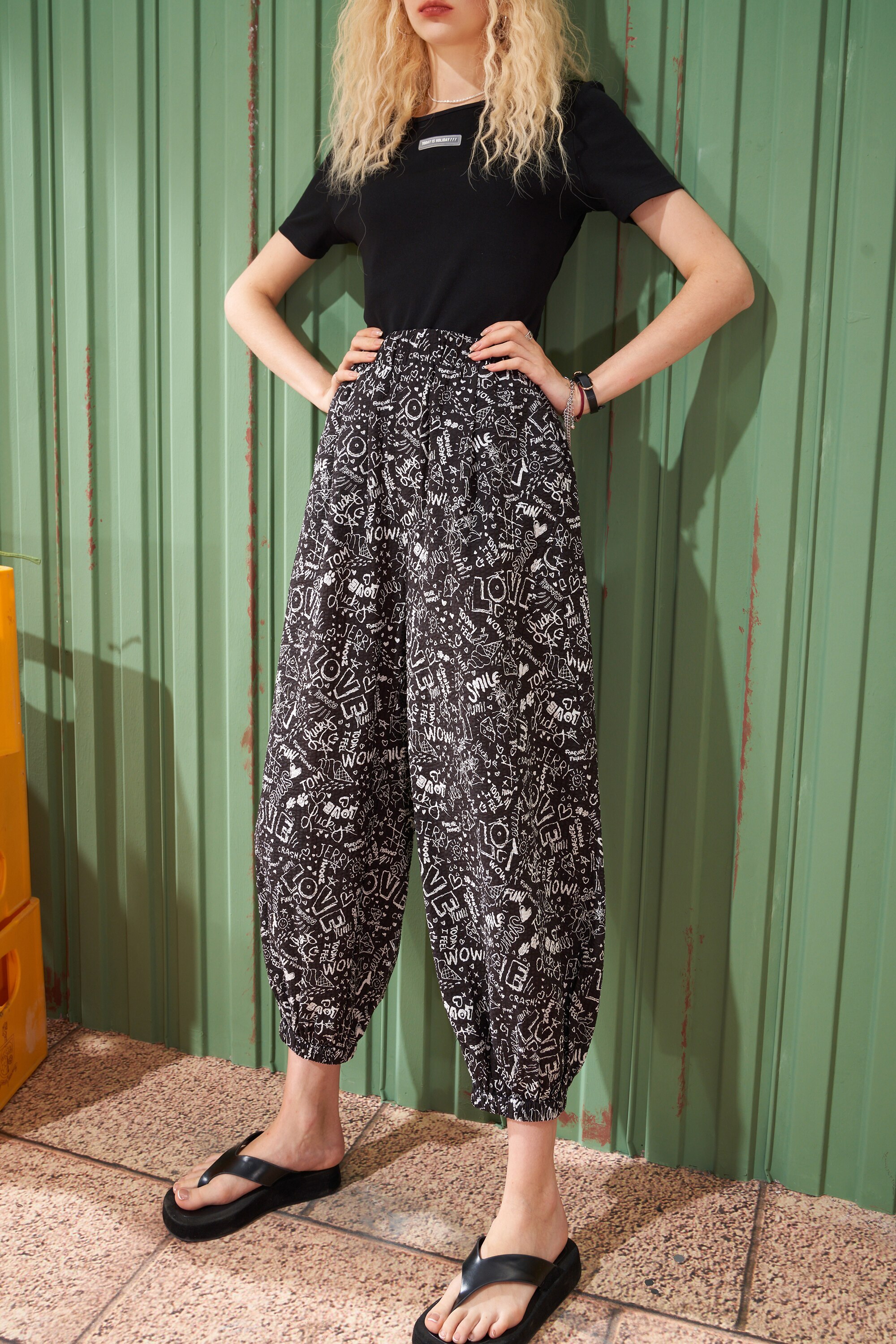 Polka dot high waist straight casual chiffon pants for women, featuring a stylish design perfect for summer wear.