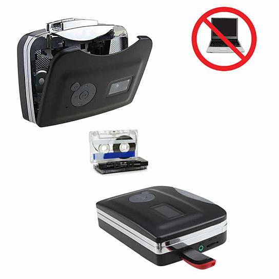 Portable Cassette To MP3 Converter with USB port and controls for easy cassette to MP3 conversion.