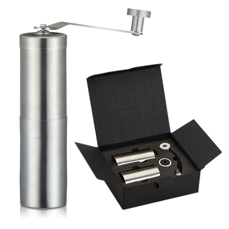 Portable Conical Burr Mill Manual Stainless Steel Grinder for Coffee Beans and Spices, compact and durable design.