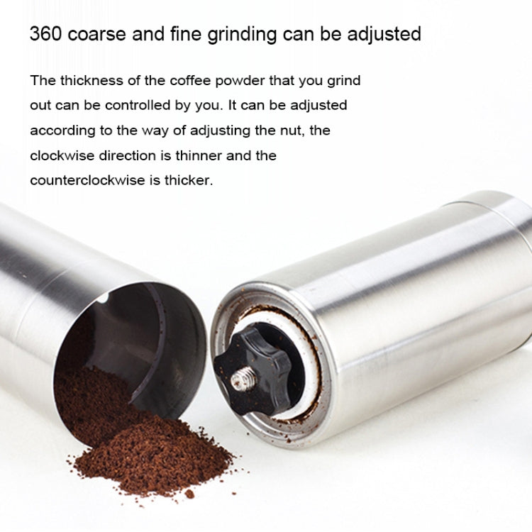 Portable Conical Burr Mill Manual Stainless Steel Grinder for Coffee Beans and Spices, compact and durable design.