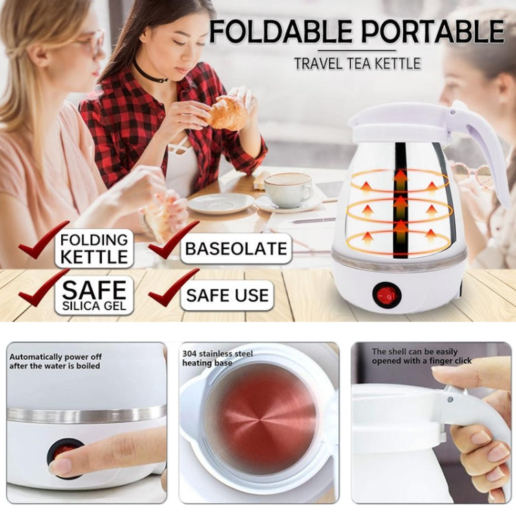 Portable Folding Silicone Electric Kettle with a sleek design, made from baby-grade silicone and stainless steel, ideal for travel and home use.