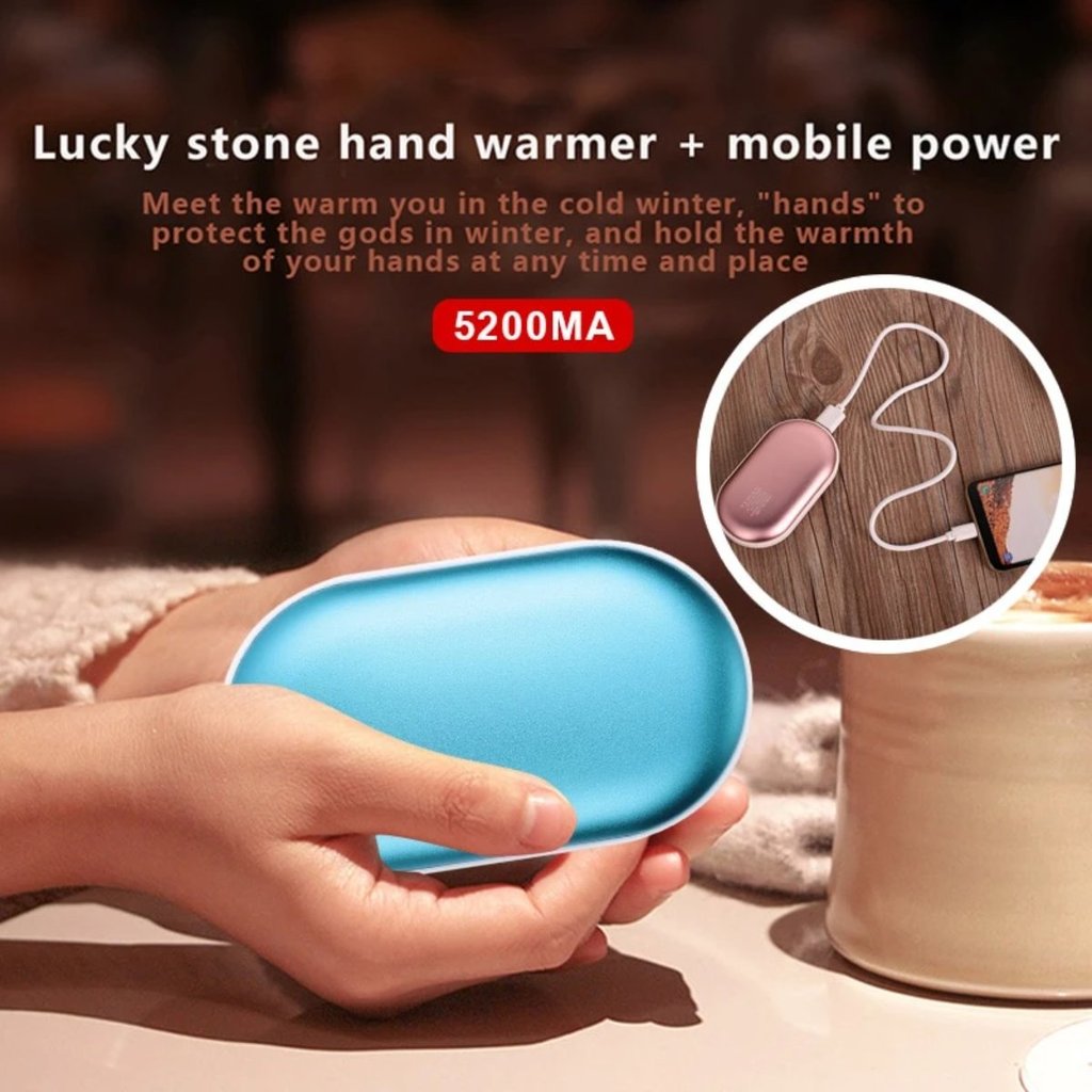 Portable USB Hand Warmer Egg with double-side heating and three temperature settings, made of aluminum alloy and ABS.