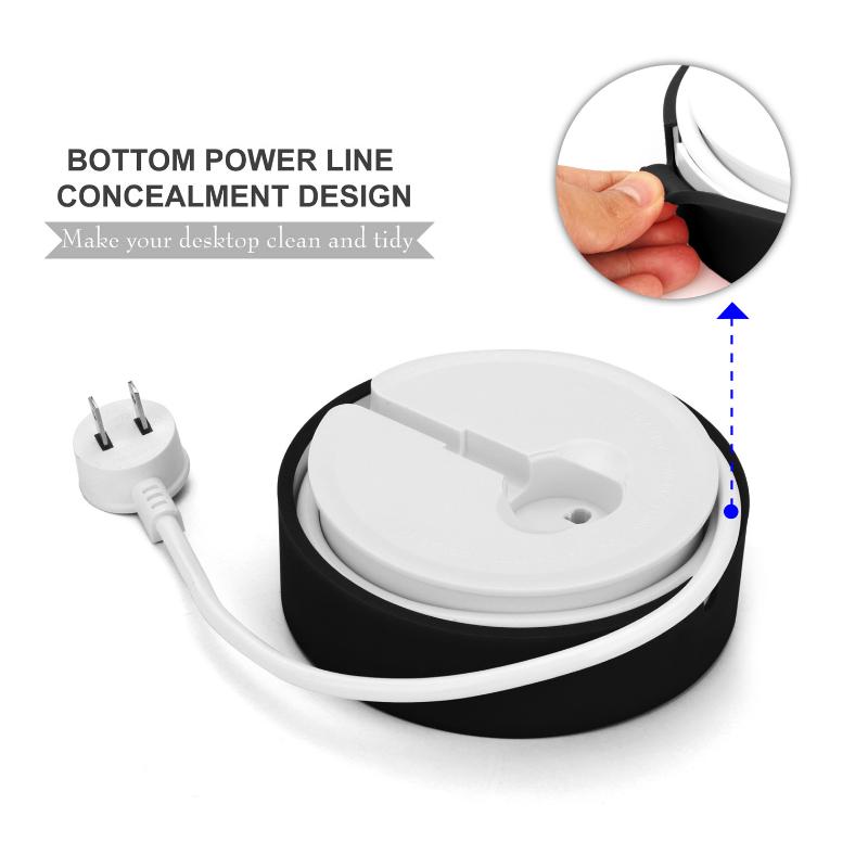 Power Packed Portable Outlet USB Power and AC Extension Socket with a sleek black and white design, featuring a neatly wound cable and multiple charging ports.