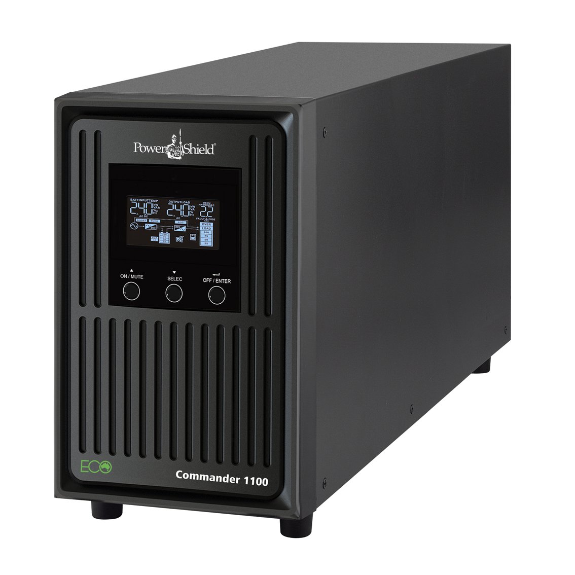 POWERSHIELD Commander 1100VA UPS with pure sine wave technology, designed for backup power and surge protection.