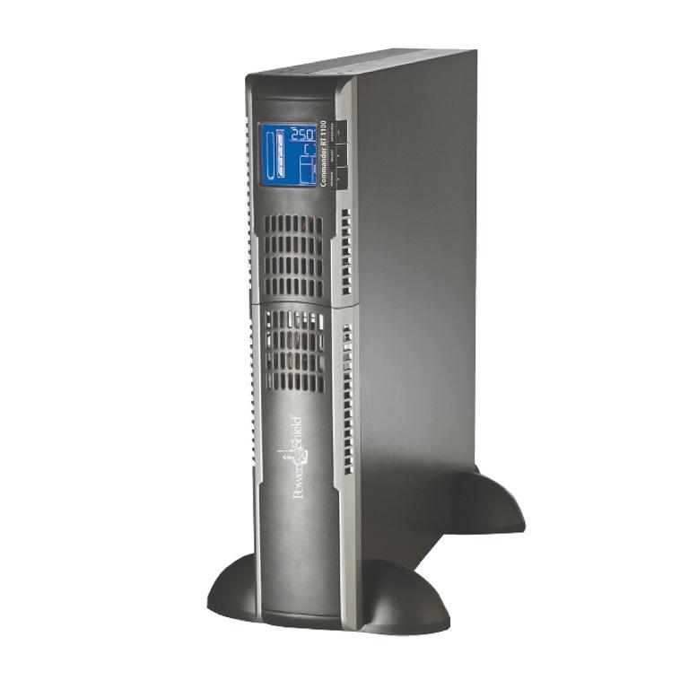 POWERSHIELD Commander RT 1100VA UPS with pure sine wave output, designed for rack or tower installation, featuring advanced power management.