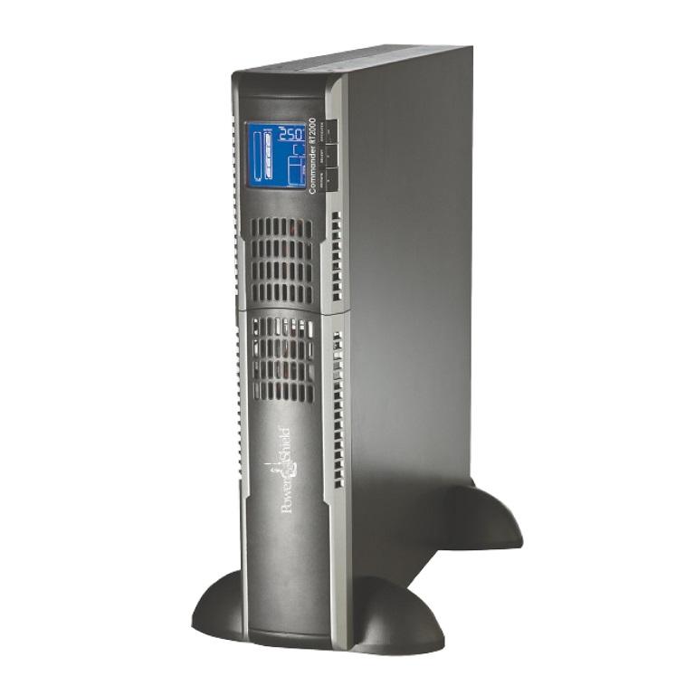 POWERSHIELD Commander RT 2000VA UPS with pure sine wave output, designed for rack or tower installation, featuring multiple communication options.