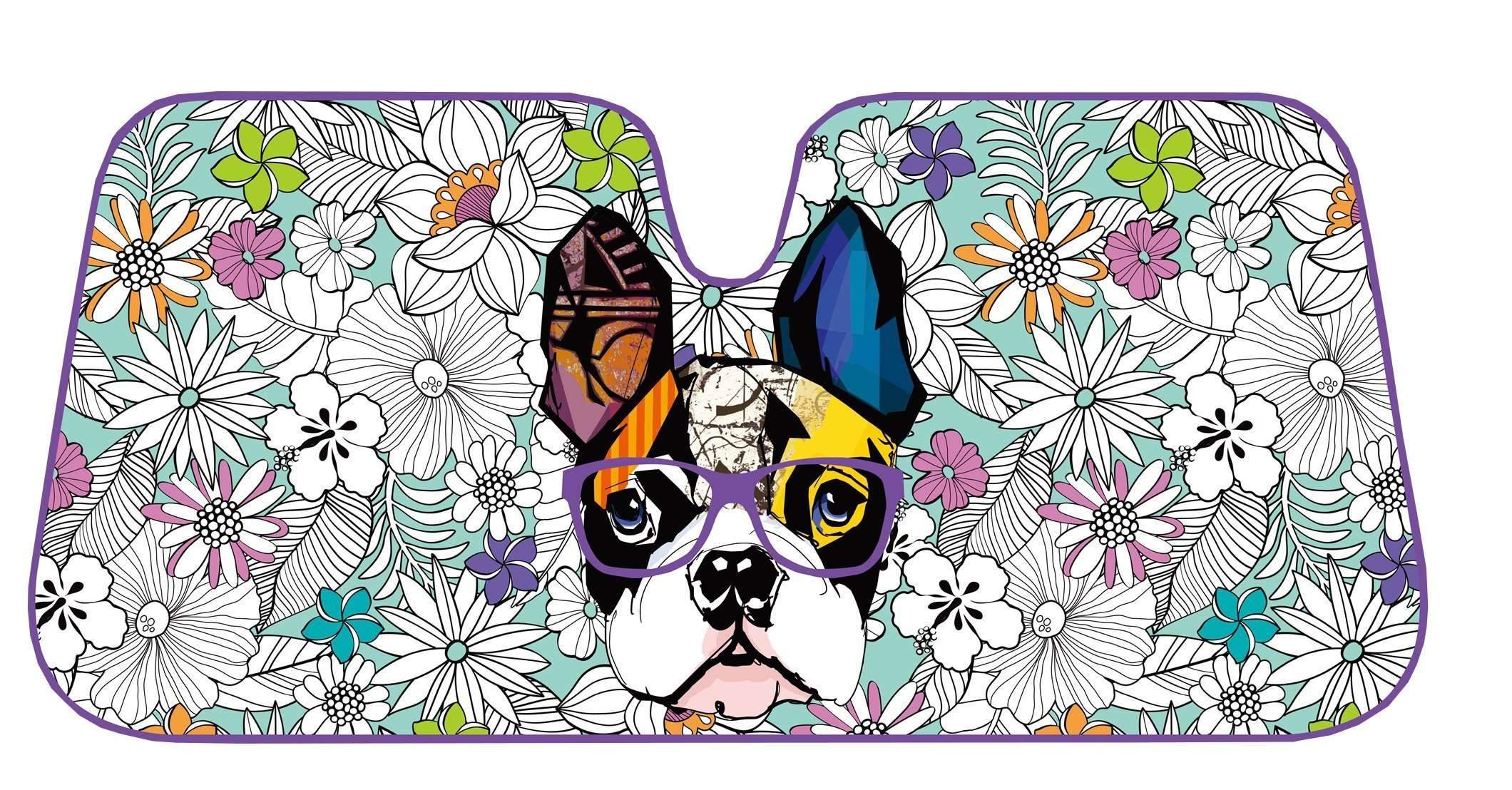 Premium Sun Shade featuring a French Bulldog design, measuring 148cm x 68cm, ideal for car protection against UV rays.