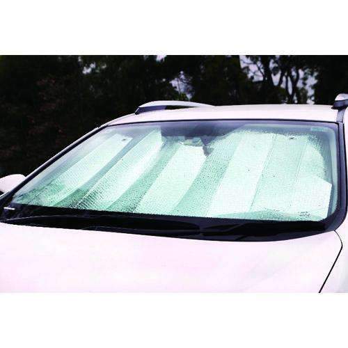 Premium Sun Shade in white and silver, measuring 150cm x 70cm, designed for cars and vans with double-sided bubble insulation.