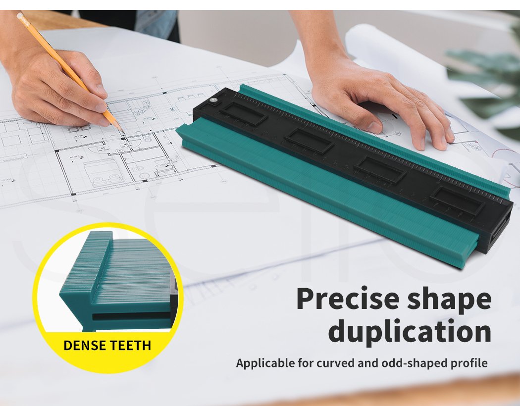 Profile Gauge Shape Contour Duplicator in green, measuring irregular shapes with precision.