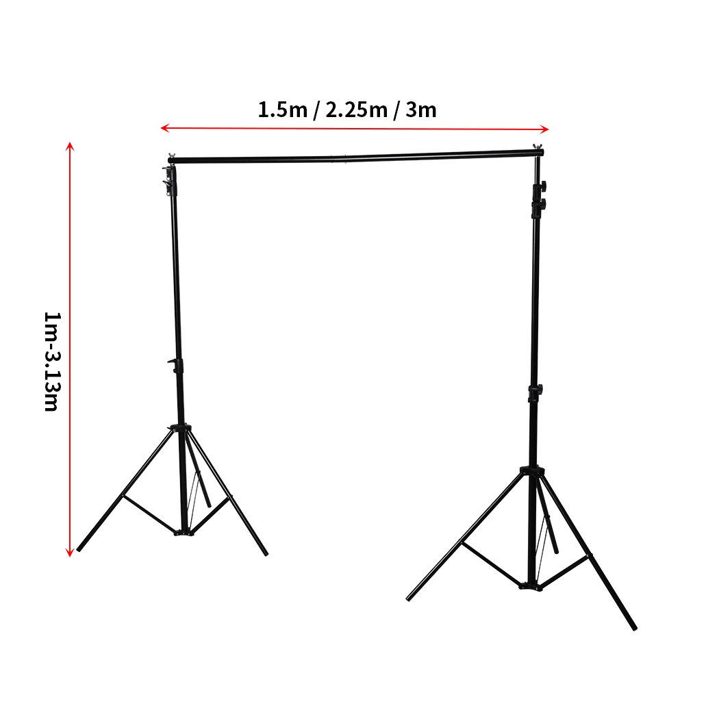 Pro.Studio Backdrop Stand Kit featuring adjustable height and length, sturdy metal frame, and included accessories for photography.