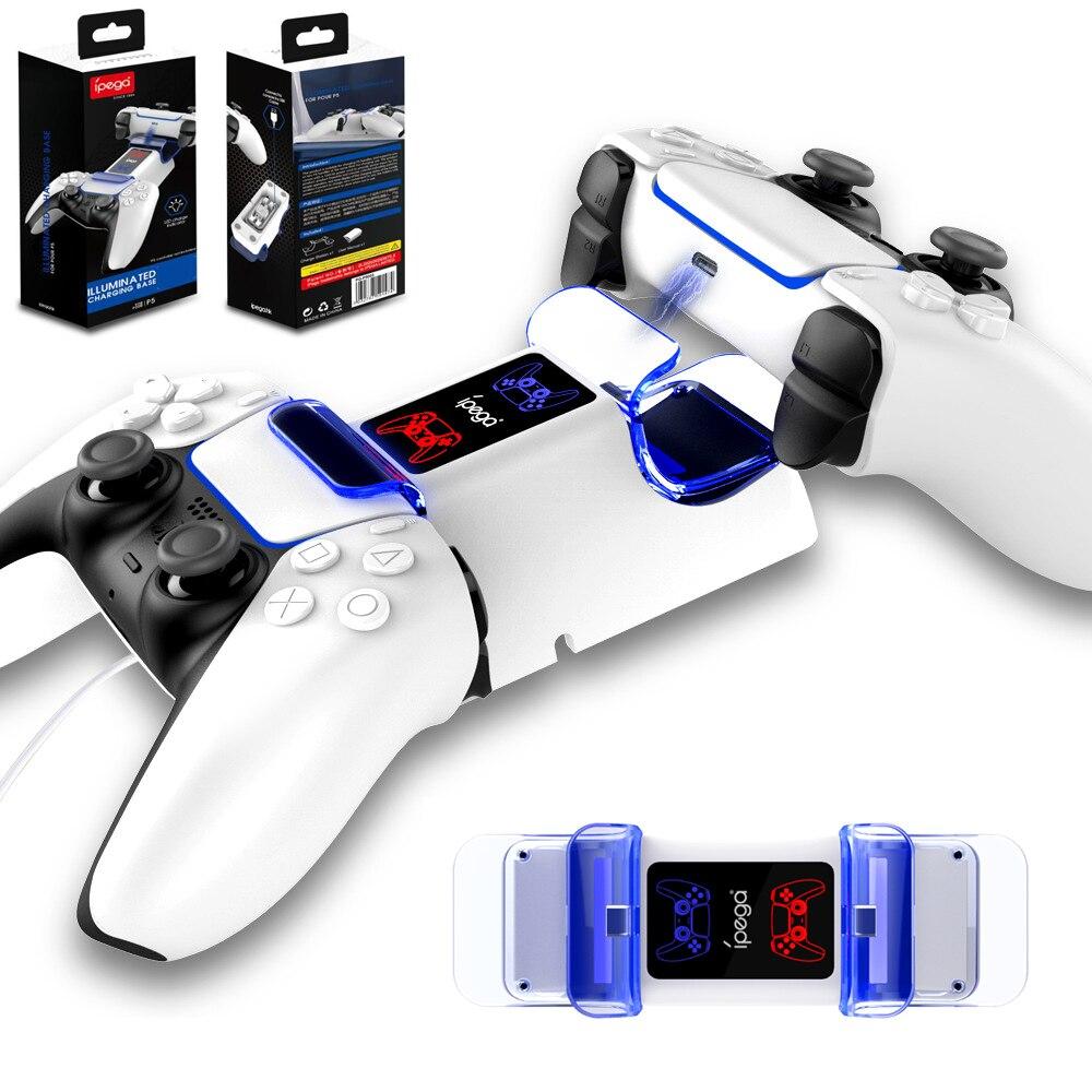 PS5 Controller Charger Double USB Fast Charging Docking Station Stand with LED indicator, designed for Sony PS5 controllers.