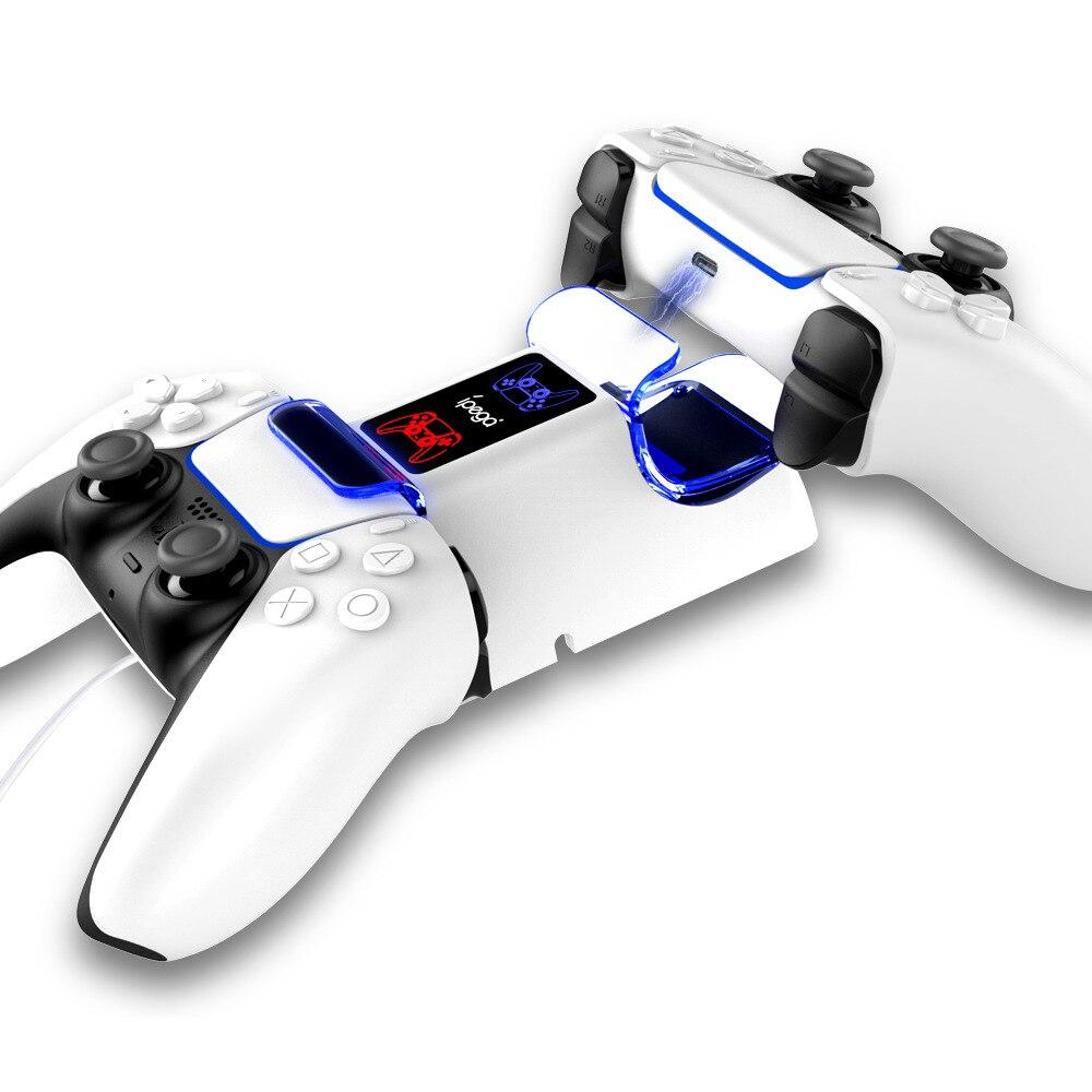 PS5 Controller Charger Double USB Fast Charging Docking Station Stand with LED indicator, designed for Sony PS5 controllers.