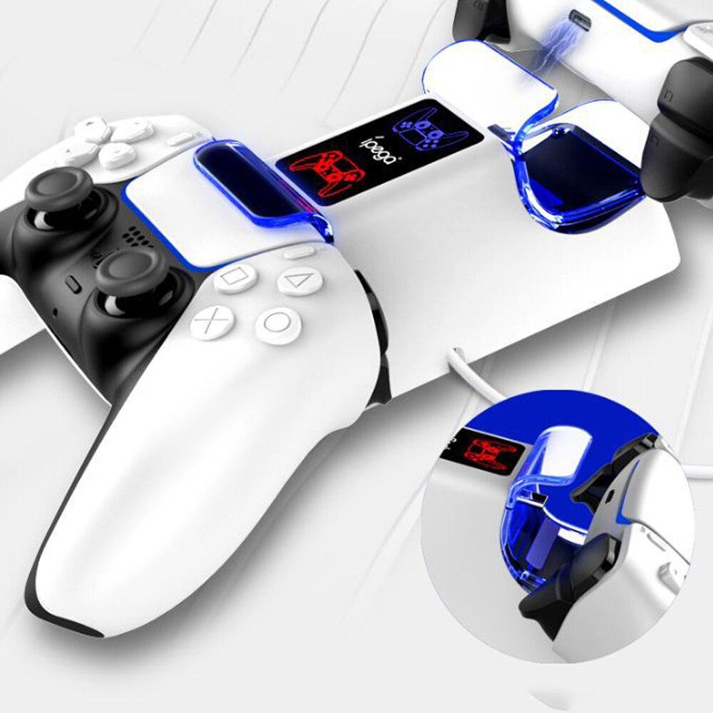 PS5 Controller Charger Double USB Fast Charging Docking Station Stand with LED indicator, designed for Sony PS5 controllers.