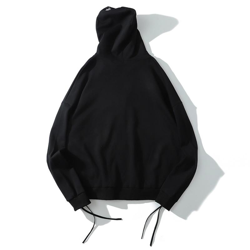 Men's black punk graphic print hooded hoodie with zipper closure and ribbon details, perfect for casual wear.