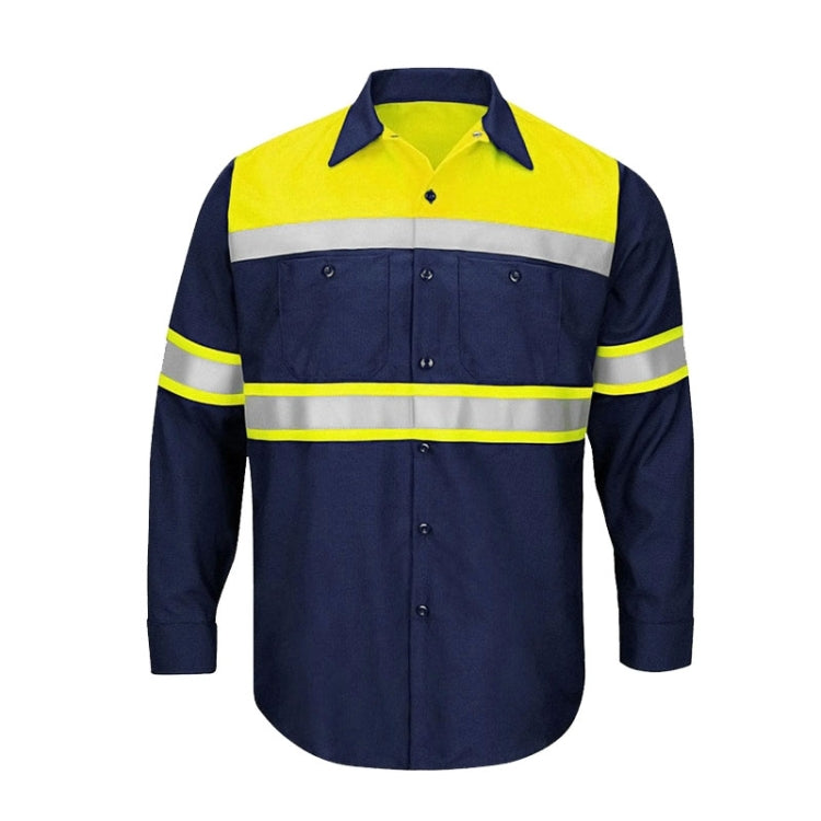 Pure cotton long-sleeved reflective overalls designed for work safety, featuring reflective strips and durable buttons.