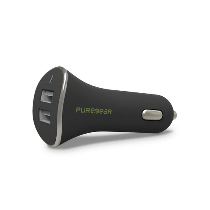 PUREGEAR Dual USB Car Charger with two USB ports for charging devices in a car.