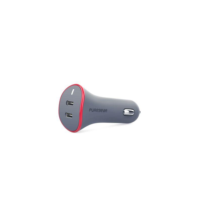 PUREGEAR Dual USBC Car Charger with dual ports for fast charging, compact design suitable for car use.