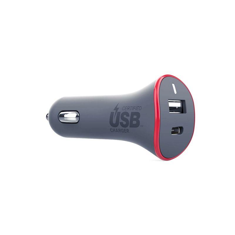 PUREGEAR USBA+USBC Car Charger with dual ports for fast charging.