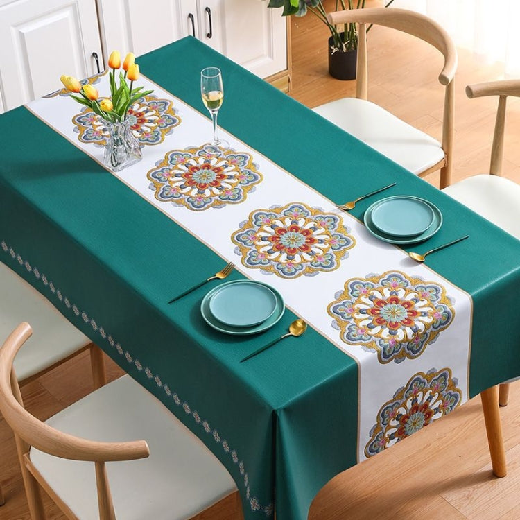 PVC Waterproof Oil-proof Embroidery Yarn Tablecloth featuring elegant embroidery design, ideal for protecting tables from spills and stains.