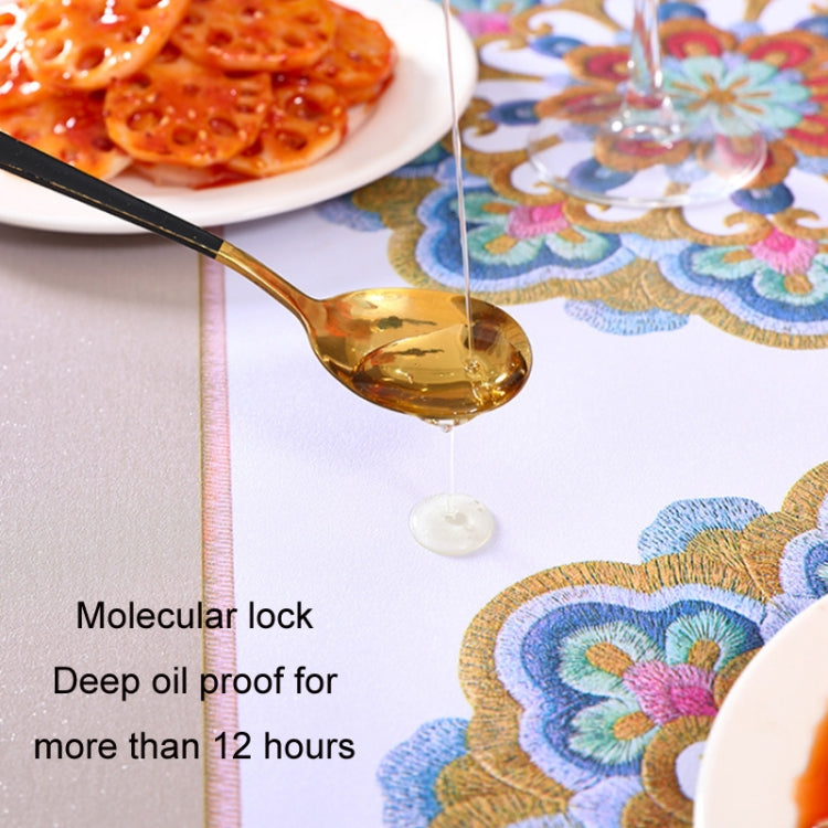 PVC Waterproof Oil-proof Embroidery Yarn Tablecloth with elegant design, perfect for dining protection.