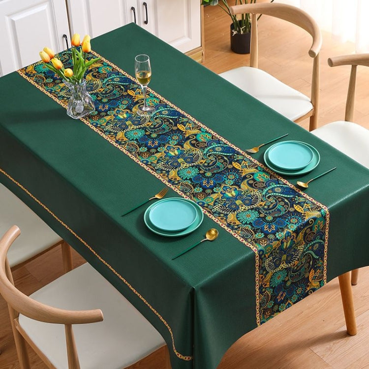 PVC Waterproof Oil-proof Embroidery Yarn Tablecloth showcasing elegant embroidery design, perfect for dining protection.