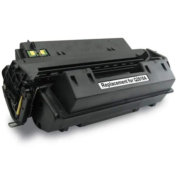 Q2610A Black Generic Toner Cartridge, a remanufactured toner for laser printers, showcasing its sleek design and quality build.