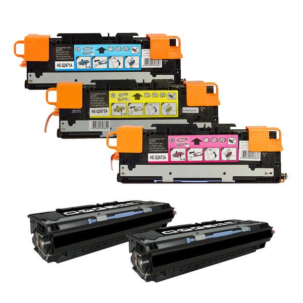 Q2670 Series Generic Toner Set including two HP Q2670A cartridges and additional Q2671A, Q2672A, Q2673A cartridges for high-quality printing.